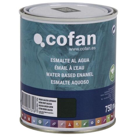COFAN esmalte al agua (750 ml) verde galicia satinado , Esmalte al agua en una gran gama de colores disponibles. Está fabricado a base de dispersiones acrílicas de altas prestacion