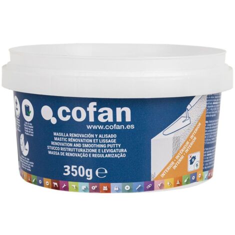 COFAN masilla renovación y alisado para interior 350 g , Masilla de renovación y alisado estructurada en pasta indicada para su uso en interiores. Ideal para alisar fondos en relie