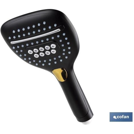 COFAN mango ducha negro mate 3 funciones , Mango de ducha negro mate fabricado en ABS con un diseño ergonómico. El mango posee 3 funciones de hidroterapia (lluvia, masaje y burbuja