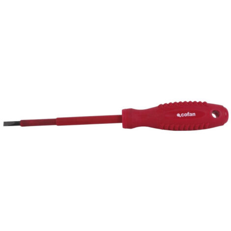 COFAN dest. 1000v varilla protegida 6,5x150 , Destornillador de electricista 1000V aislado. Destornillador plano, con huella desde 2,4 mm hasta 8 mm y longitud máxima de 175 mm. Ma