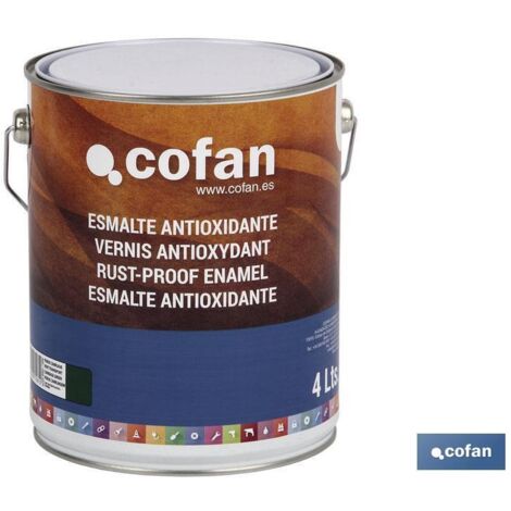 COFAN esmalte antioxidante negro brillo (4l) , Esmalte antioxidante en color blanco brillo, negro brillo, verde carruaje y gris plata. De fácil aplicación sobre óxido u otros metal