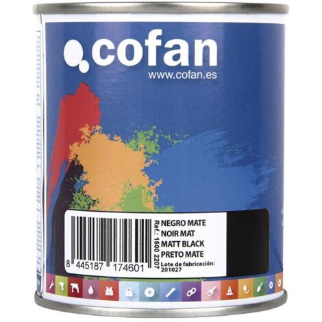 COFAN esmalte sintético (375 ml) negro mate , Esmalte sintético al disolvente disponible en una amplia gama de colores y tonalidades fabricado a base de resinas alquídicas. Buena e