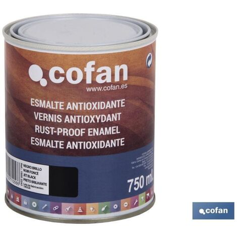 COFAN esmalte antioxidante blanco brillo (750ml) , Esmalte Antioxidante disponible en cuatro colores: blanco brillo, verde carruaje, negro brillo y gris plata. Envase de 750ml. Apt