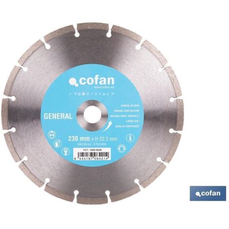 COFAN disco diam. universal basico 230 mm. , Discos de diamante segmentado Cofan obra estándar universal base. corte de todo tipo de materiales de construcción. Excelente corte en
