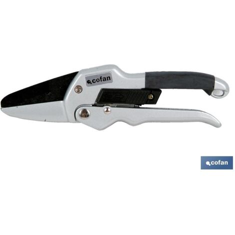 COFAN tijera tipo carraca 3 cortes , Tijeras de carraca 3 cortes con cuchilla superior de acero con alto porcentaje de carbono, bañadas con polietileno PTFE. Su mango mango de alum