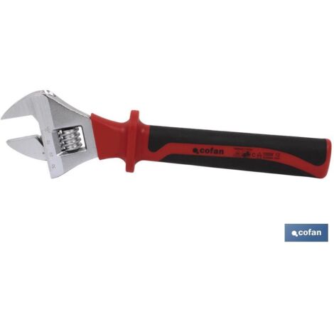 COFAN llave ajustable 1000 v moleta central 8 , Llave inglesa o ajustable con moleta central está fabricada en acero al cromo-vanadio que le aporta una mayor resistencia y duración