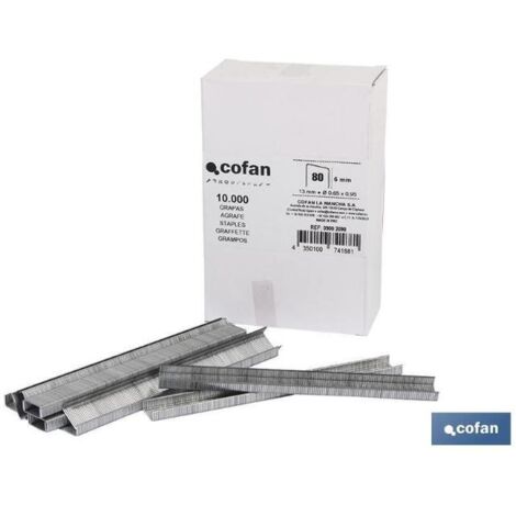 COFAN caja de grapas 80 / 16 mm (10.000 pcs) , Grapas Modelo 80 para grapadoras con longitudes desde 6 hasta 16 mm. Grapas para grapadora de aire a presión con medidas de 0,65 x 0,