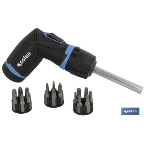 COFAN set destorn. carraca t 19 pcs converter 5:1 veloc. , Set destornillador carraca en T con contenido de 19 pcs y conversor de velocidad de 5:1. Ideal para montadores de muebles