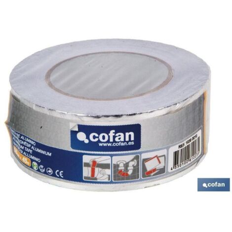 COFAN cinta de aluminio 30 micras 50 mm x 45 m , Cinta con una capa de aluminio de 30 micras de grosor y con adhesivo acrílico extremadamente resistente. Esta cinta es auto vulcani