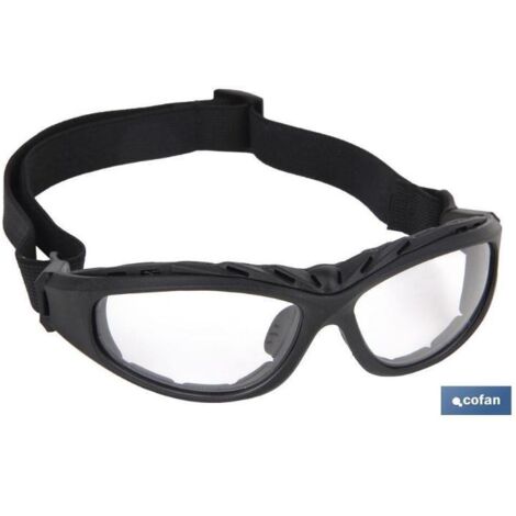 COFAN gafa seguridad oscura acolchada 4 en 1 , Gafas de seguridad 4 en 1 acolchadas con foam en la zona de los ojos. Estas gafas cuentan con correa elástica intercambiable con las