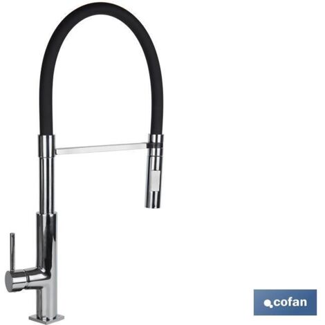 GRIFO COCINA MONOMANDO TUBO FLEXIBLE NEGRO 25mm MODELO NYASSA