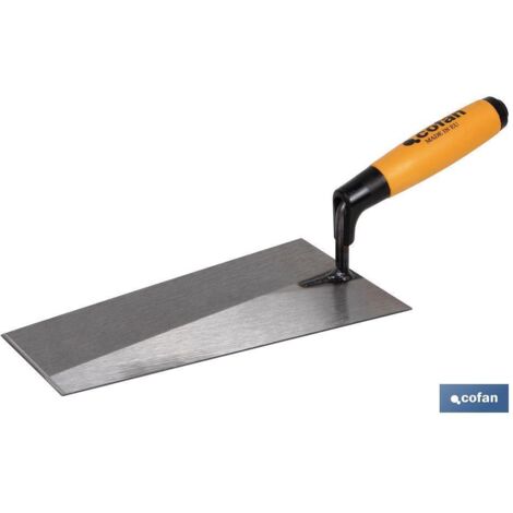 COFAN paleta punta cuadrada l-260mm. mango goma , Paleta modelo punta cuadrada para el sector de la construcción. Medida de longitud de la paleta: 250 x 130 x 65 mm. El mango es de