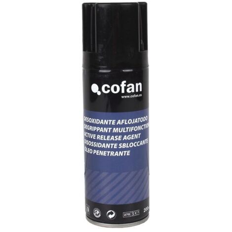 COFAN aflojatodo multiusos 200 ml , Aflojatodo desoxidante y multiusos. Producto de alta efectividad para aplicaciones diversas. Aflojatodo con MoS2 (disulfuro de molibdeno). Aplic