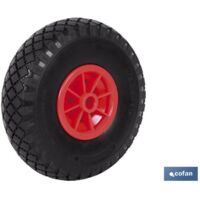 COFAN rueda carret. almacen impinchable s/rodam. , Rueda para carretilla de almacén impinchable. Características: eje de 20 mm ancho de 75 mm diámetro de 260 mm ancho banda rodadur