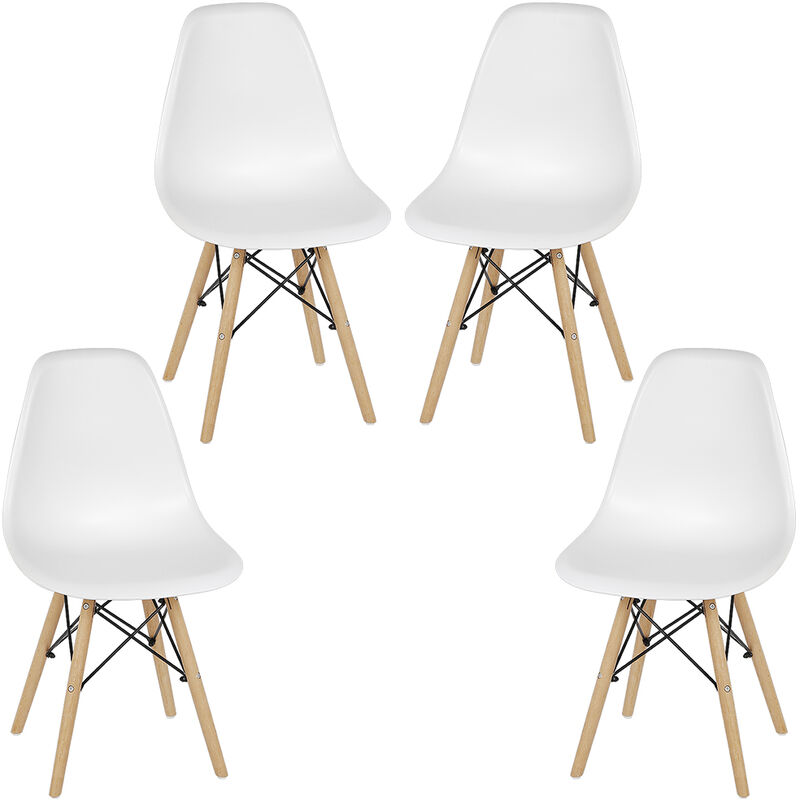 Juego de 4 sillas de comedor Silla de salón para comedor Silla de plástico Taburetes de Bar - Blanco