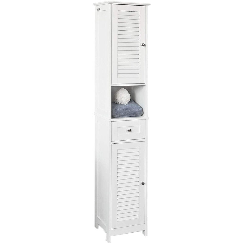 Armarios Altos,Armarios de Pared,Armarios de Suelo,Arcones de almacenaje,Mesillas de Noche,Armario para baño Alto Mueble Columna de baño estanterías de baño-2 Puertas y 1 cajón,Blanco