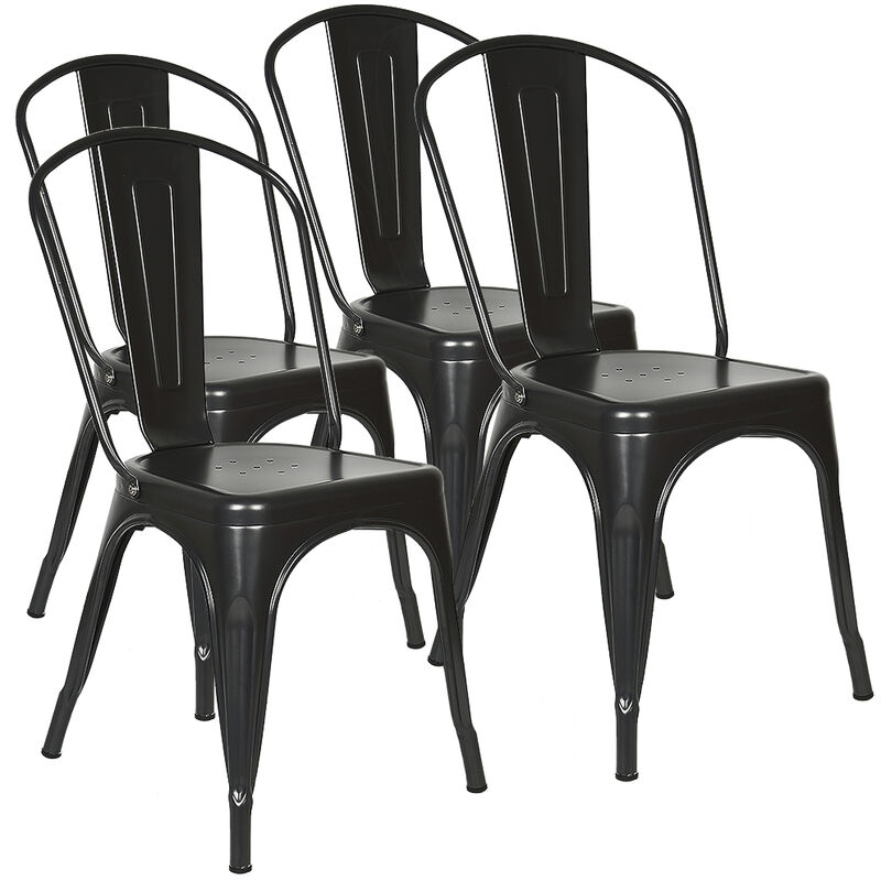 Lote de 4 Silla Industrial Metálica Vintage, Sillas de Comedor de Cocina Negro 85x45x45cm