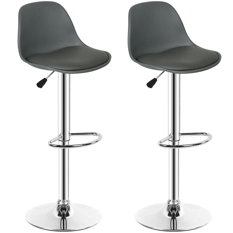 2 x Taburetes de Bar/Taburetes de Cocina, Silla de Bar Tapizada PU, Altura Ajustable y rotación de 360° - Gris