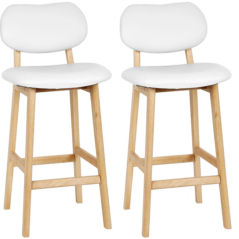 Juego de 2 Taburetes de Bar, Taburete Alto con Base de Madera, para Bar Cocina Comedor Bistro - Blanco