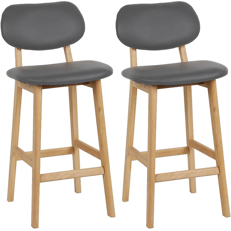 Juego de 2 Taburetes de Bar, Taburete Alto con Base de Madera, para Bar Cocina Comedor Bistro - Gris