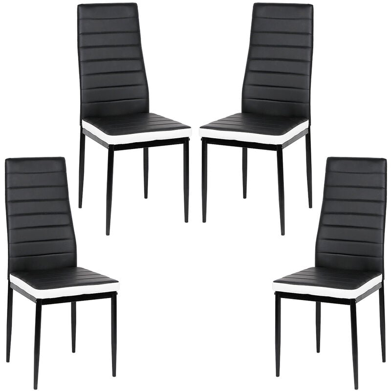 Set de 4 Sillas de Comedor, Tapizada en Polipiel, para Cocina, Comedor, Bar y Restaurante - Negro+blanco