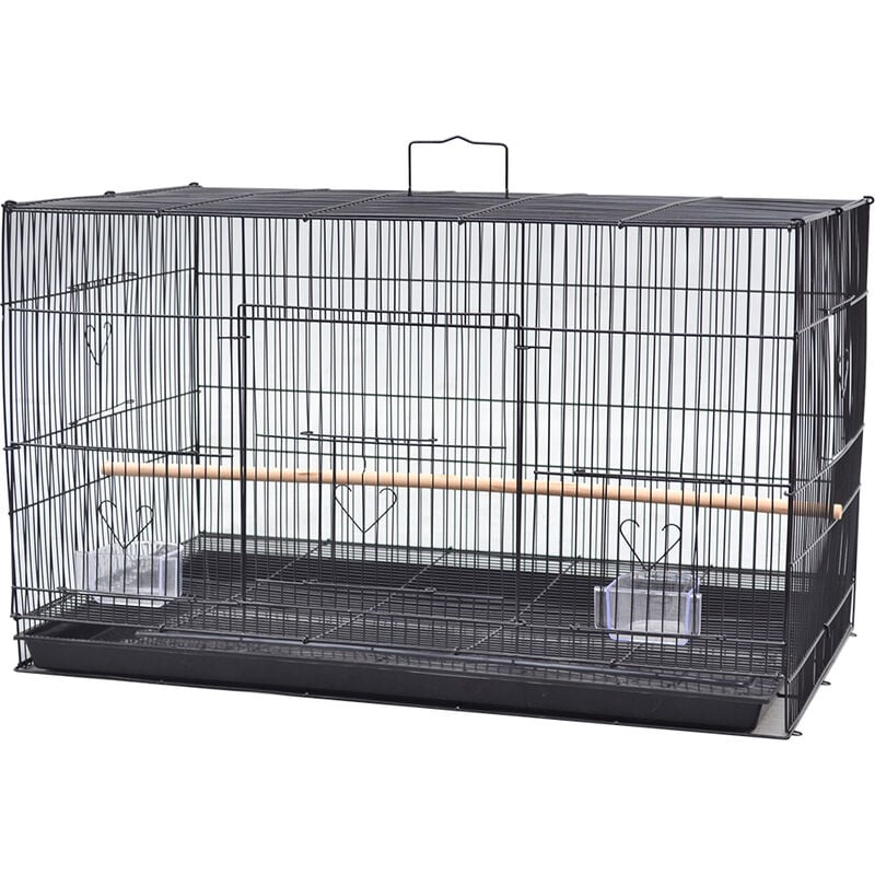 Rectangular Jaula,Jaula para Pájaros Jaula Metal para Loro con Comedero y Bandeja -75.5X45X45cm Negro