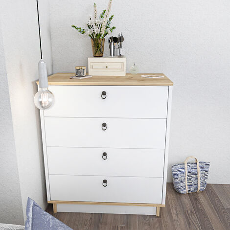 Decorotika Sahra Chest of Drawers 4 Drawers Storage - White and Oak