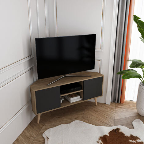 Decorotika - Lesson Corner TV Stand 2 Shelves and Two Cabinets - Walnut  and Black