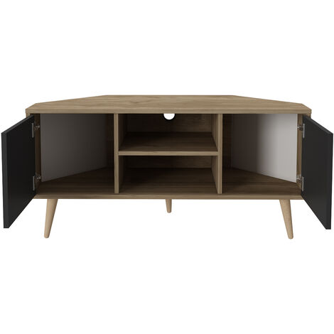 Decorotika - Lesson Corner TV Stand 2 Shelves and Two Cabinets - Walnut  and Black