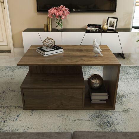 Decorotika - Mana Coffee Table with Storage Cabinet for Living Room and Office - Walnut