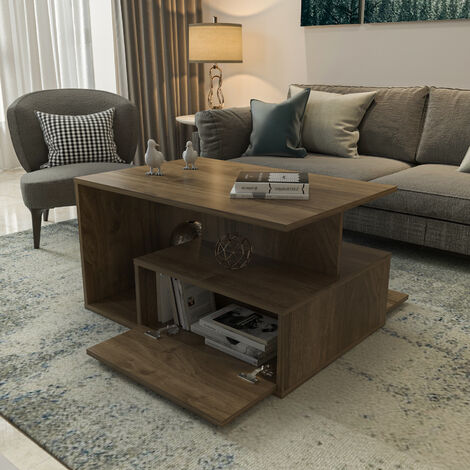 Decorotika - Mana Coffee Table with Storage Cabinet for Living Room and Office - Walnut