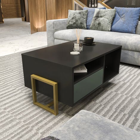 Decorotika - Utopie Modern Coffee Table with Cabinet - Black and Green