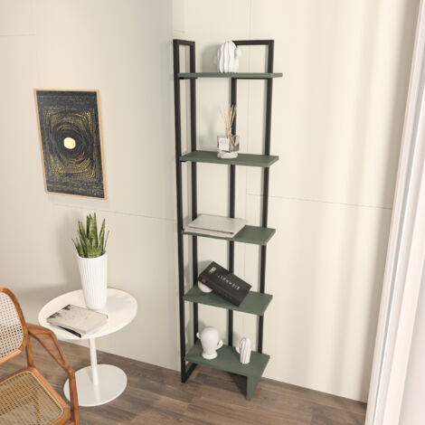 Decorotika Alice 5-Tier Corner Bookcase Bookshelf Shelving Unit - Green and Black