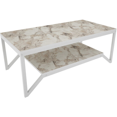 Decorotika Flora Modern Coffee Table Living Room Table Large Storage Space Industrial Design - White Marble  And Gold