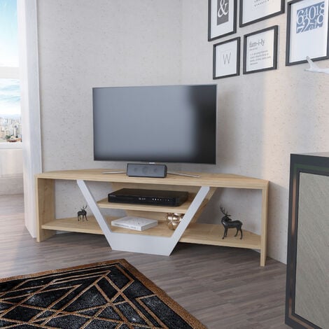 Decorotika Omar 160 Cm TV Unit TV Stand TV Console TV Unit With Open Shelves And Cabinets - Gloss White And Gold