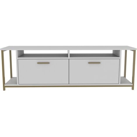 Decorotika Omar 160 Cm TV Unit TV Stand TV Console TV Unit With Open Shelves And Cabinets - Gloss White And Gold
