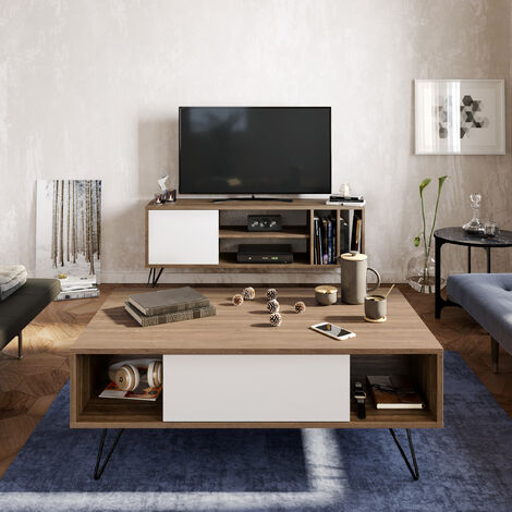 Decorotika Mistico Modern Coffee Table Cocktail Table For Living Room Accent Table - Walnut And White