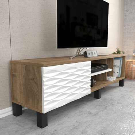 Decorotika Olyo 160 Cm TV Unit TV Stand TV Console With Open Shelves And Cabinet - Walnut and White