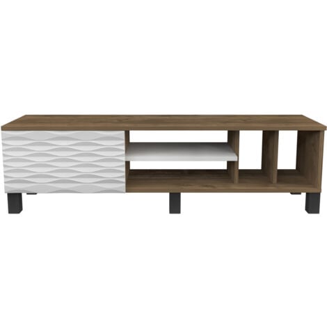 Decorotika Olyo 160 Cm TV Unit TV Stand TV Console With Open Shelves And Cabinet - Walnut and White