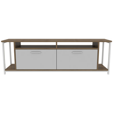Decorotika Omar 160 Cm TV Unit TV Stand TV Console TV Unit With Open Shelves And Cabinets - Walnut And White