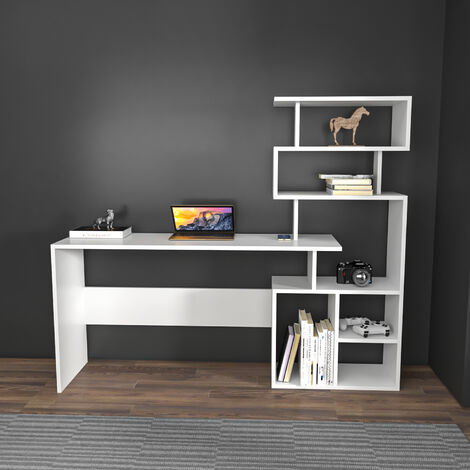 Decorotika Next Modern Design White  Computer Desk Laptop Desk Study Desk With Bookcase Shelves - White