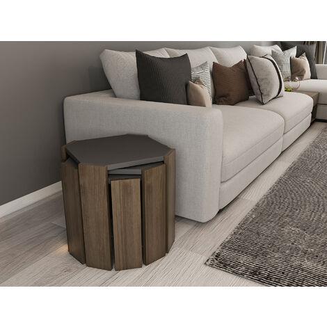 Decorotika Lori 3-Pieces Nesting Table Coffee Tables - Anthracire Walnut
