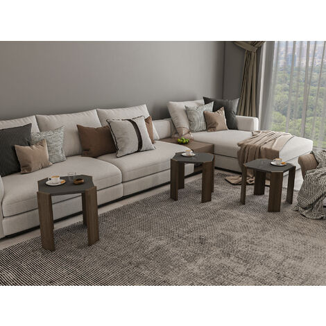 Decorotika Lori 3-Pieces Nesting Table Coffee Tables - Anthracire Walnut