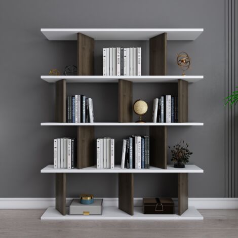 Decorotika Grace Bookcase Bookshelf Shelving Unit - White and Walnut