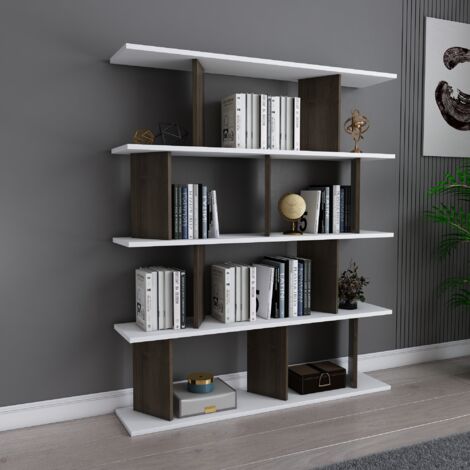 Decorotika Grace Bookcase Bookshelf Shelving Unit - White and Walnut