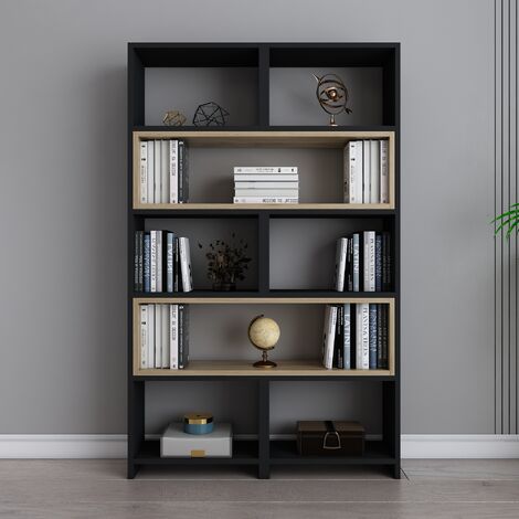 Decorotika Poyraz 5-tier Bookcase Bookshelf Shelving Unit - Black Oud Oak
