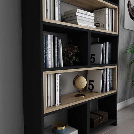 Decorotika Poyraz 5-tier Bookcase Bookshelf Shelving Unit - Black Oud Oak