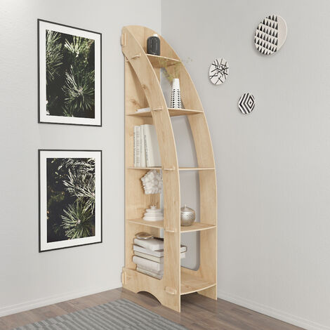 Decorotika Orsa 5 tier MDF Corner Bookcase Bookshelf Shelving Unit Screwless Design