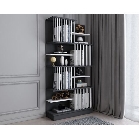 Decorotika Arya Modern 4-Tier Bookcase Bookshelf Shelving Unit - Anthracite and White