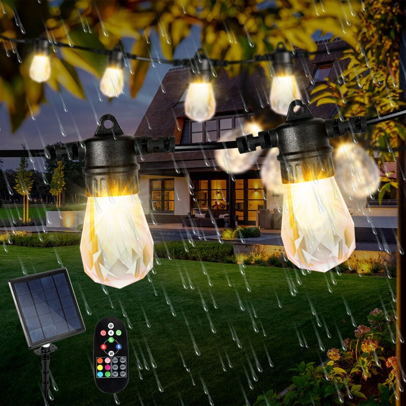 Guirlande lumineuse de camping 5 m 10 m 15 m LED solaire d'extérieur pour  les fêtes féériques, Noël, guirlande d'éclairage avec perles de lampe LED